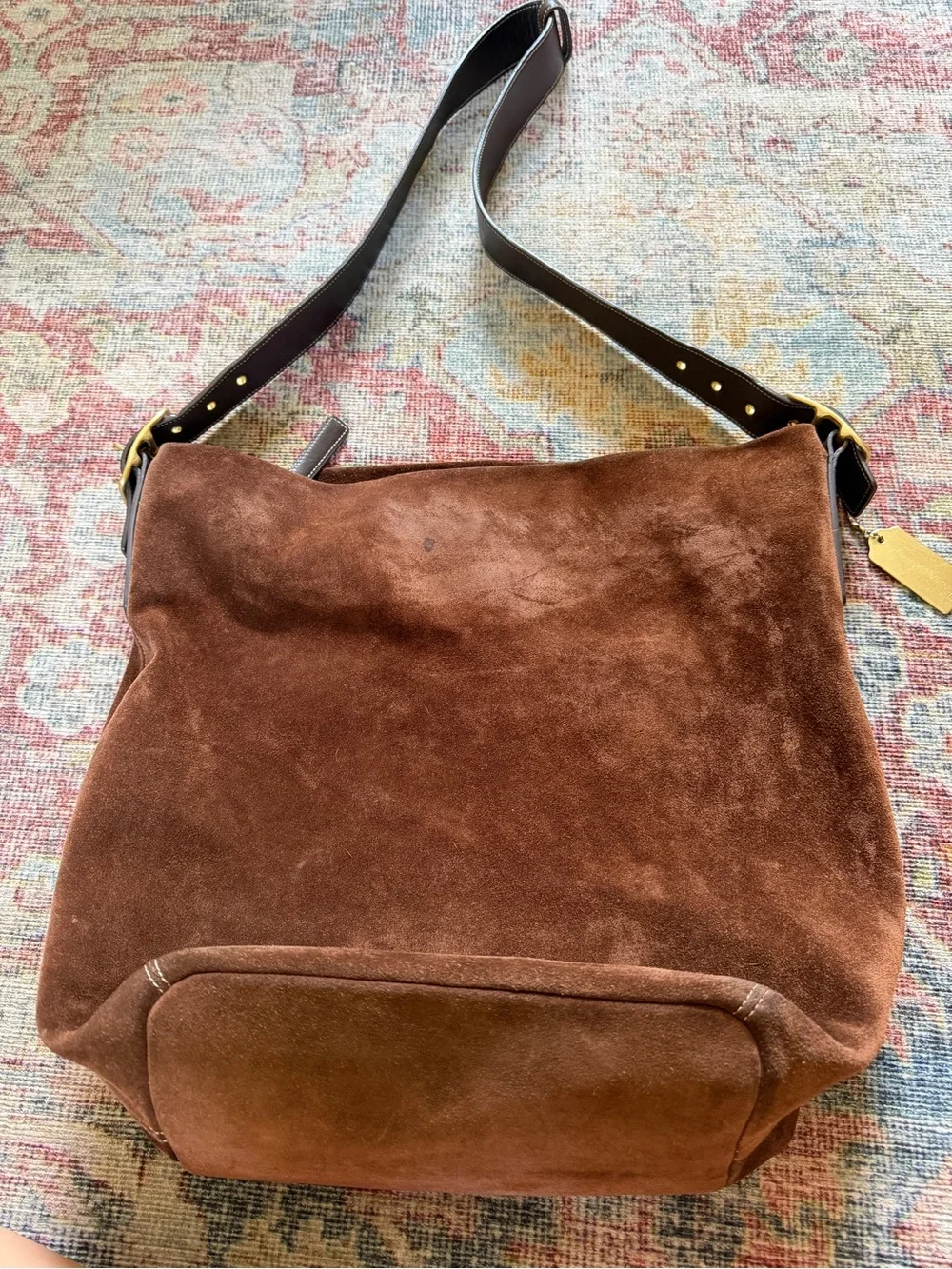 Coach Vintage Chelsea Suede Slouch Hobo Bag with Shoulder Strap gold hardware
